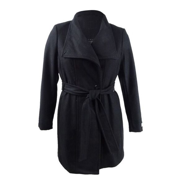 Calvin Klein Women's Petite Belted Toggle Wrap Coat (PXL, Black) - Picture 1 of 3